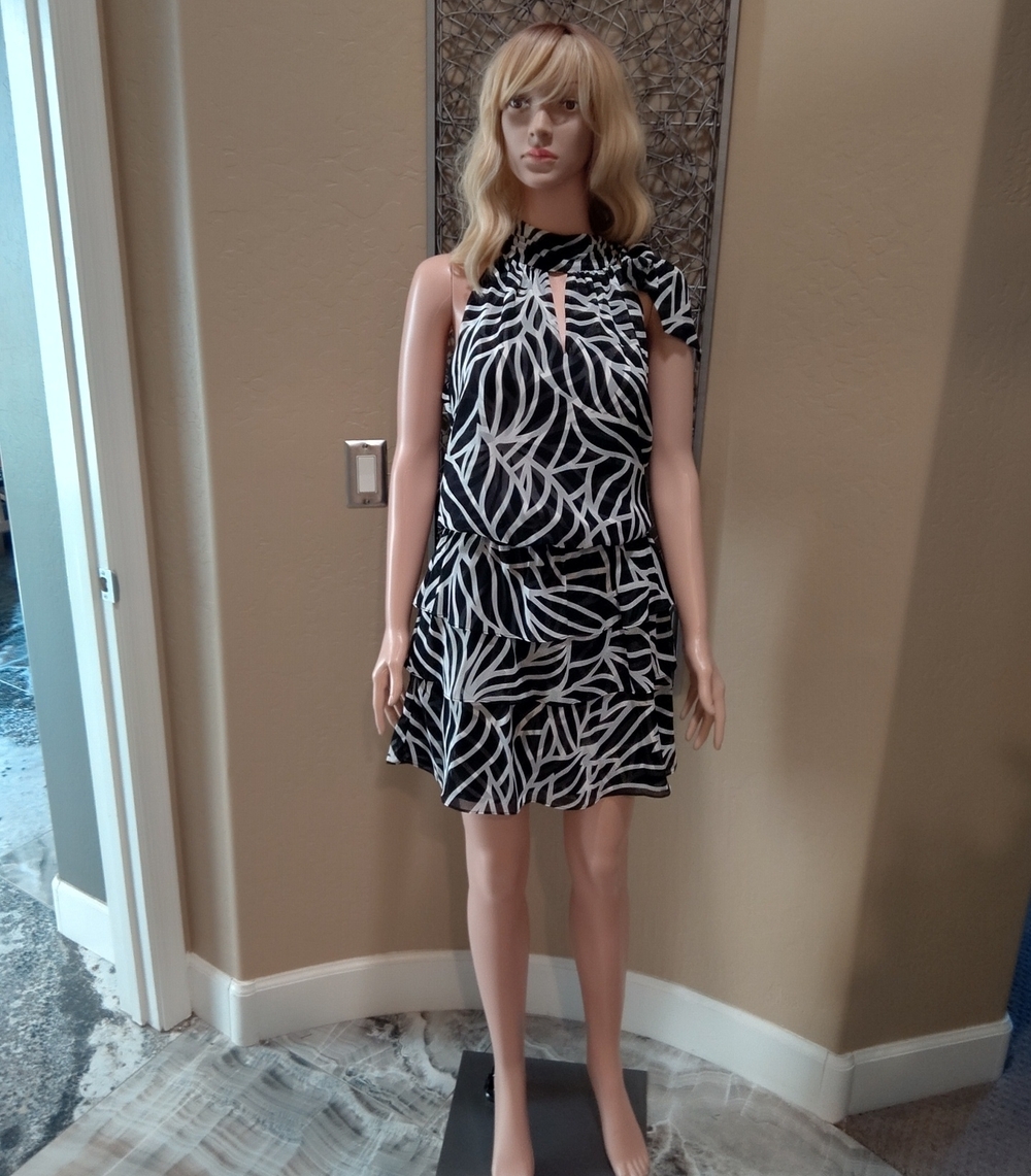 White House Black Market Side Necktie Keyhole Tiered Skirt Mini Dress